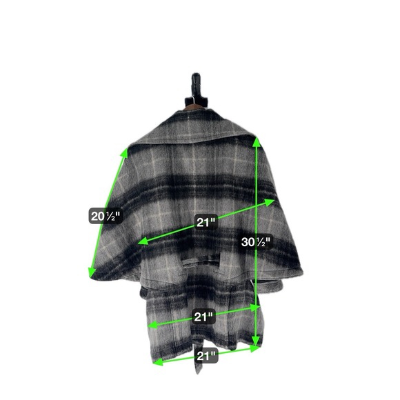 NWOT Talbots  L/XL Grey plaid wool blend Poncho Winter Overcoat Belted Buttons - Picture 10 of 10